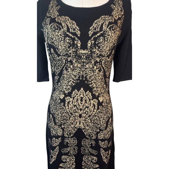 Barneys New York Small Black & Gold Metallic Knit Sweater Dress - Picture 13 of 13